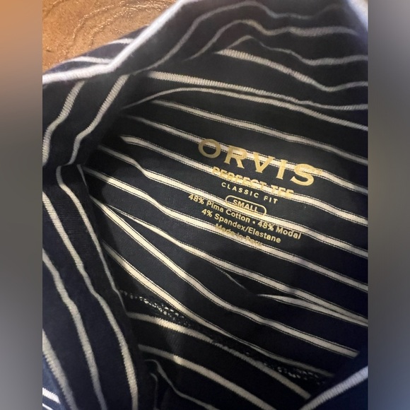 ORVIS Women’s Perfect Tee Navy/White Mock Neck Long Sleeve Shirt NWOT - Picture 2 of 3